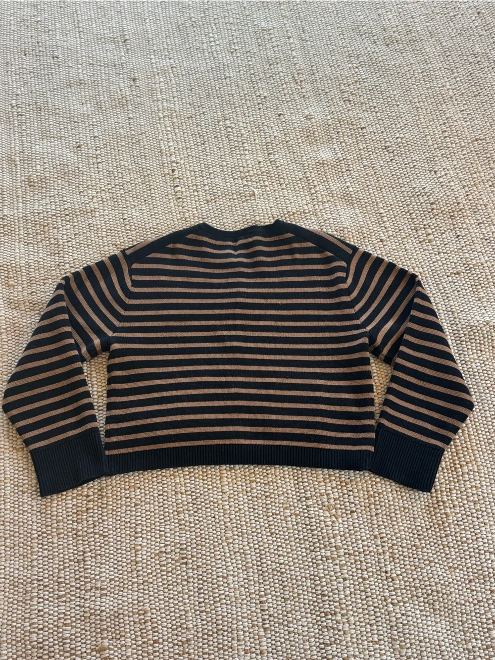 J.Crew Relaxed Emilie sweater lady jacket stripe black heather camel size large